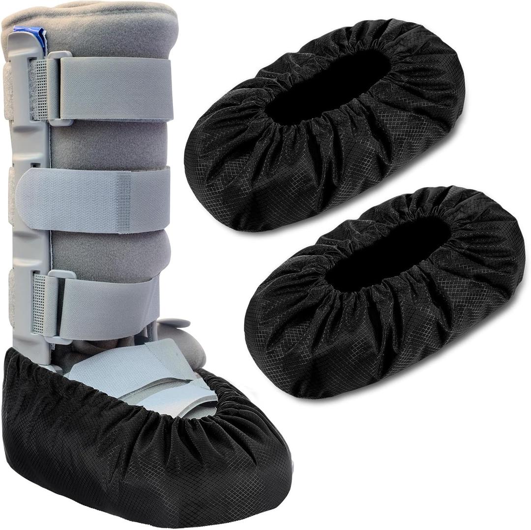 2 Pcs Air Cam Walking Boot Covers for Medical Fracture Waterproof Cast Boots Shoe Covers for Broken Foot Ankle Recovery Protection Machine Rain(Black,Small)