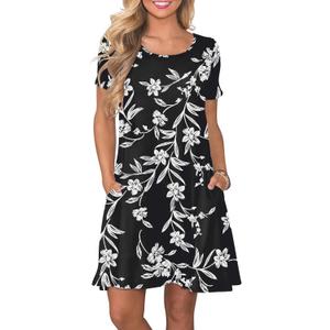 FZ FANTASTIC ZONE Women's Casual Summer T Shirt Swing Dresses with Pockets | Short Sleeve, Loose, Crew Neck, Solid or Floral, A-Line Mini Dress, 2026 Boho Flowy Sundress, Beach Vacation Tshirt Dress (Black, S)