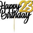 Happy 23rd Birthday Cake Toppers Glitter 23rd Anniversary Cake Topper 23 Years Loved Bday Decorations 23 Gold Birthday Cake Decorations Twenty-three Party Supplies for Women Men(Black Gold)