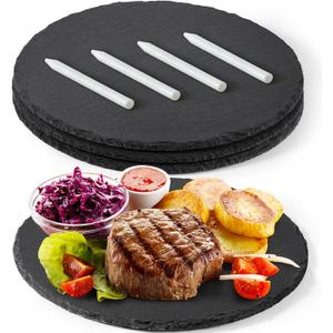 GOH DODD 12 Inch Set of 3 Large Slate Cheese Board, Charcuterie Boards Stone Slate Plates, Laser Engraving Blanks for Meat Fruit Appetizers Sussi Party Wedding Housewarming Gifts, Round