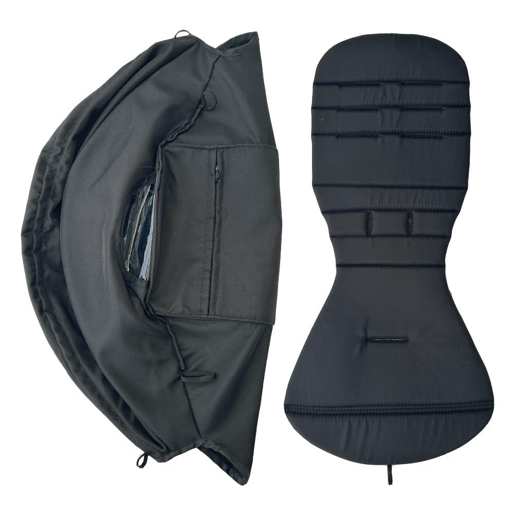 Baby Stroller Seat Cushion and Canopy Compatible with Babyzen YOYO 2 and YOYO+, Pushchair Accessories Replacement Kit, Waterproof Double-Layer Fabric (Black)