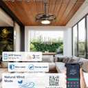 Outdoor Ceiling Fan with Lights - 16'' Wet Rated Gazebo Fan Remote/APP Control, Caged Hanging Fan Plug and Play for Covered Patio Porch, Wood Color