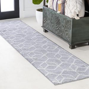 JONATHAN Y Tumbling Blocks Light Gray/White Runner Rug 2x8, Modern,Contemporary,Geometric,Casual, Easy-Cleaning for Living Room,Bedroom,Kitchen,Pet Friendly,Non-Shedding (SEU101G-28)