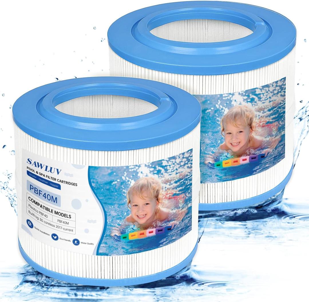 2-Pack PBF40M Spa Filter Replacement, 10-00282 Hot Tub Filter, Bull Frog Spas Compatible with Pleat co PBF40 PBF40-M, Well Spring 30 Coreless