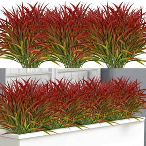 16 Bundles Artificial Plants Outdoor Fake Grass Greenery Stems UV Resistant Faux Plastic Plants Shrubs for Spring Summer Home Garden Pathway Window Box Front Porch Decor, Red