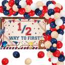 kreat4joy Baseball Half Birthday Decorations, 1/2 Way to First Baseball Backdrop Banner Red White Blue Nude Balloon Arch for Baby Boy Sports 6 Months 1/2 Half Way to One Birthday Party Decorations