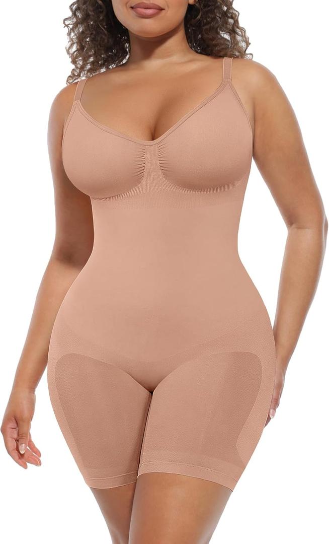 FeelinGirl Shapewear Tummy Control Seamless Bodysuit Hip Enhancer Body Shaper for Women (Beige, M)