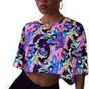 Floerns Women's Casual Reflective Short Sleeve Round Neck Crop Tops T Shirts (X-Large)
