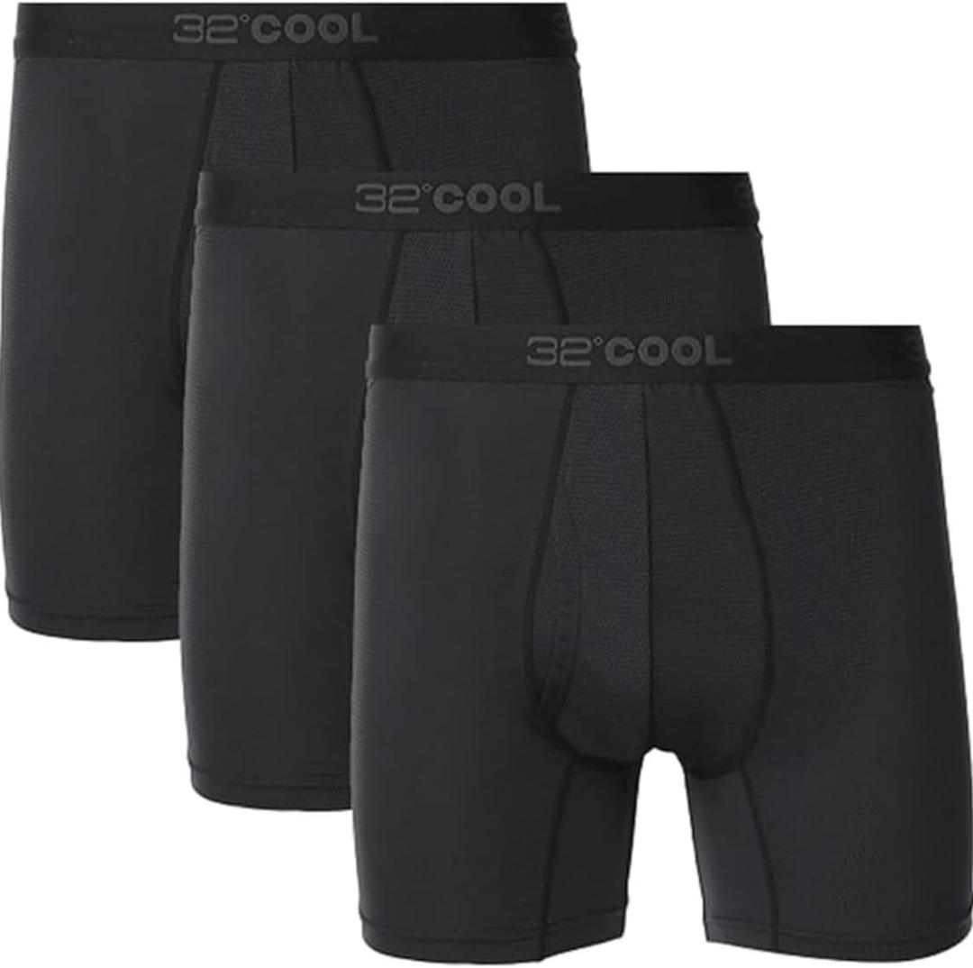 32 Degrees COOL Men's Comfort Mesh Boxer Brief, 3-Pack, Black, XL