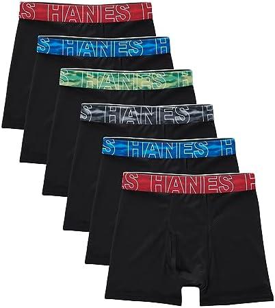 Hanes Boys' Big Performance Tween Boxer Brief Pack, X-Temp Mesh Stretch Underwear, Black, 6-Pack, XL