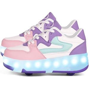 AIkuass Roller Skate Shoes- LED Light Up Roller Shoes Boys Girls Kids Sneakers Rechargeable Wheel for Beginners Best Gift(987, Purple, EU Size 32)