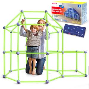 SYNCFUN Glow Fort Building Kit Indoor Outdoor for Kids, Glow in The Dark Creative Fort, DIY Castles Tunnels with Rods and Balls, STEM Construction Toys, Educational Gift for Boys and Girls Aged 3-12