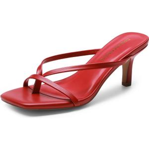 DREAM PAIRS Heels for Women Flip Flops Kitten Low Heels Open Square Toe Thong Heeled Sandals, Fashion Comfort Shoes for Party Casual Slides (8, Red)