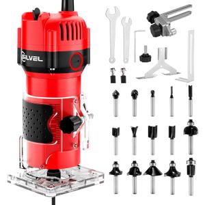 SILVEL Wood Router, 800W Wood Routers for Woodworking, 6.5Amp 1.25HP Hand Wood Router Tool, 30000R/MIN Compact Edge Trimmer with 15 1/4" Router Bit Set, Red