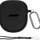 Silicone Earbuds Case Cover Compatible with Bose Quietcomfort Earbuds II Case Cover Silicone Soft Shockproof Protective Case for Earbuds Case Cover with Keychain (Black)