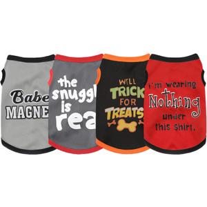 Elevate Your Pet's Seasonal Style with Playful Panache: 4-Piece Set of Dog Shirts Featuring Hilarious Printed Patterns for Airy Comfort in Summer and Fall Classic Set 1 X-Large
