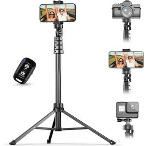 UBeesize 62" Phone Tripod & Selfie Stick, Camera Tripods Stand with Wireless Remote and Phone Holder,Compatible with iPhone Android Phone, Perfect for Selfies/Video Recording/Live Streaming Black