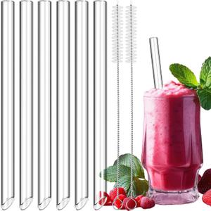 NiHome 6-Pack 9" Length Clear Glass Reusable Straws for Boba, Smoothies, 14mm (0.55) Extra-Wide Transparent Drinking Straws for Bubble Tea, Juices, Slushies, Easy to Clean with 2 Brushes
