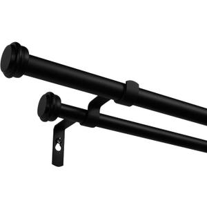 EXCLUSIVE HOME Topper Double Curtain Rod and Finial Set, Matte Black, 36"-72"