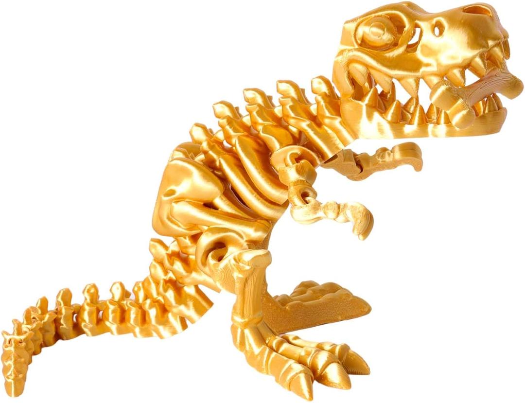 FunisFun 3D Printed Dragon with Articulated Bones for Adult, 3D Printed Dinosaur Fidget Toys Decor for Stress Relief (Gold, 1P)