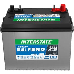 Interstate Batteries Marine/RV Battery 12V 70Ah 750CCA (8-24MAGM) Dual Purpose Power Pure Lead AGM RV & Marine Starting Replacement Battery (Group Size 24) Boats, RV's