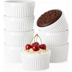Ramekins 6 OZ Small Bowls, WERTIOO 8 PCS Creme Brulee Ramekin for Baking and Cooking, Sleek Porcelain Ramikins Oven Safe for Pudding, Sauce, Ice Cream Bowls, Custard Cups, Dessert Cups