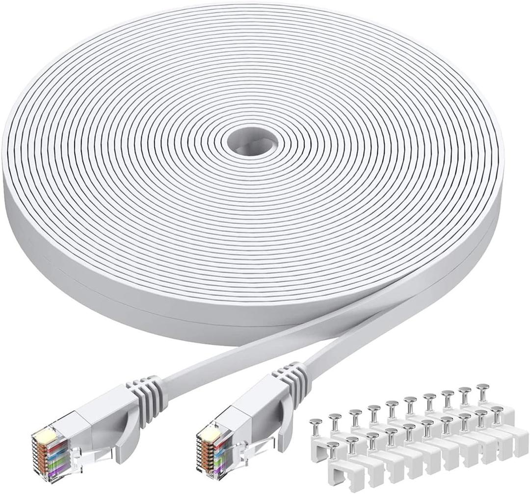 BUSOHE Cat6 Ethernet Cable 30 FT White, Cat-6 Flat RJ45 Computer Internet LAN Network Ethernet Patch Cable Cord - 30 Feet