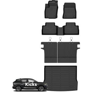 Wayhigh-All Weather Floor Mats & Cargo Liner and Seatback Cargo Set for Nissan Kicks 2025 2026 SV/SR (Not for S) Custom Fit TPE Car Mats Waterproof Heavy Duty Rubber Floor Liners for Kicks Accessories