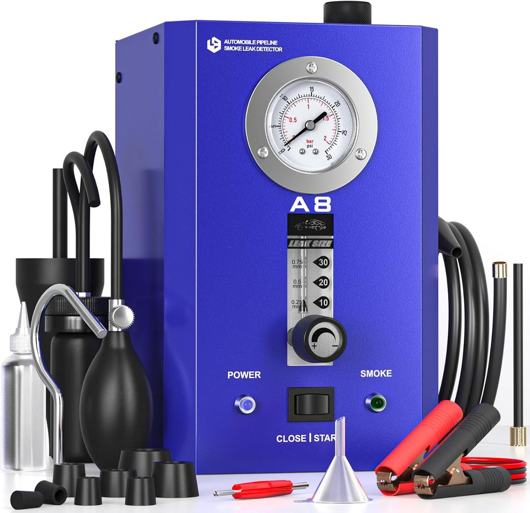Automotive Smoke Machine Leak Detector, EVAP Smoke Machine Leak Tester for All 12V DC Vehicles in Vacuum, Fuel Diagnostic Pipe System, Built-in Air Pump and Pressure Gauge, Flow Meter Dual Mode