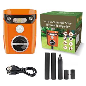 Ultrasonic Animal Repeller, Outdoor Waterproof Solar Animal Deterrent Repellent with Motion Sensor & LED Flashing Lights, Drive Away Cats, Squirrels, Rats, Skunks, Raccoons and Deer orange
