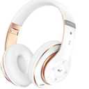 Bluetooth Headphones Over Ear, 6S Foldable Wireless Headphones with 6 EQ Modes, 40 Hours Playtime HiFi Stereo Headset with Mic, Soft Ear Pads, TF/FM for Cellphone/PC/Home (White & Gold)