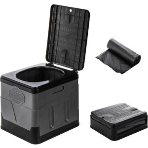 ZENFUN Portable Camping Toilet, Foldable Toilet for Adults, Porta Potty with Thick Black Garbage Bag for Outdoor Emergency, Waterproof Luggable Loo, Hiking, Car, Travel (Black and Grey)