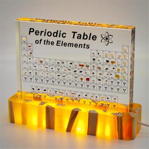 Periodic Table with Real Elements Inside, Amber Lighted Stand Acrylic Periodic Table of Elements Poster, Crafts Dcor Teaching Tool Chemistry Gift for Kids Adults Students Teacher Science Lovers