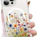 OOK Magnetic Case for iPhone 16 Pro Case Cute Flower Design with 2 PCS Screen Protector [Compatible with MagSafe] for Girls Women Floral Clear Slim Shockproof Phone Cover-Colorful Flowers
