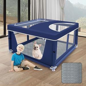 XVISHX 42x42 Inches Puppy Playpen with Cover&Dog Pads, Dog Playpen for Puppies or Small Dogs, Pet Playpen for Indoor & Outdoor, Sturdy Safety Dog Pen with Thickened Fabric