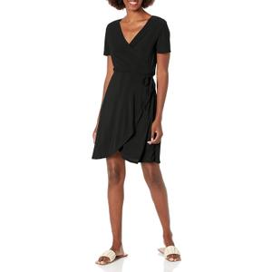 Star Vixen Women's Plus-Size Short-Sleeve Ballerina Wrap Dress (Black)