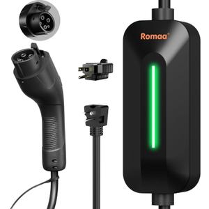 Romaa Portable EV Charger Level 1 and 2, 16A 3.8 kW J1772 Plug in Charger, 110V240V, NEMA 6-20, 25ft Charging Cord, PHEV Charging Cable for Home and Travel, Electric Car Charger, ETL & FCC Certified