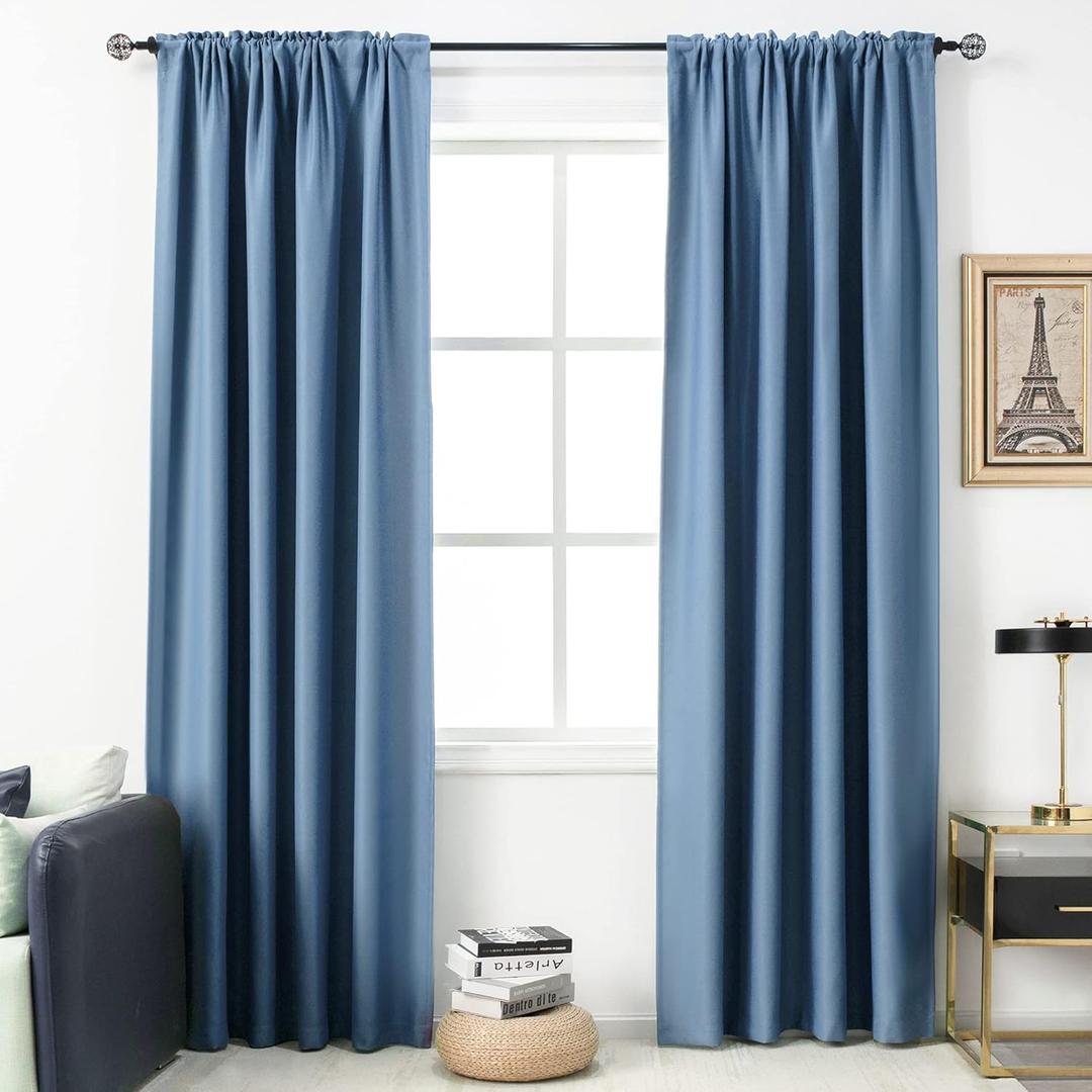 Dusty Blue Blackout Curtains for Living Room - 72 Inch Length Rod Pocket Energy Saving Thermal Insulated Room Darkening Soundproof Curtains for Bedroom Set of 2 Panels ( Light Dusty Blue 54x72 )