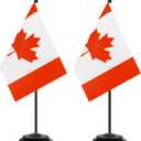 TrendPow 2 Pack Canada Desk Flag, Canadian Table Office Flags, Small Miniature Desktop Flag With 12"" Solid Black Pole and Black Base, Classroom, Offices Meeting Desk Decoration (Canada)