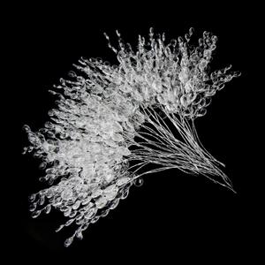 FOIMAS 50pcs Acrylic Bead Drop Stems Flower Bouquet Crystal Bud Branches Flower Twig Pick for Wedding Home Decoration Floral Decor Craft Supply