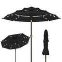 Kingdura 10ft 3-Tier Patio Umbrella with Solar Lights, Table Umbrella Outdoor Patio with Easy Crank & Tilt, 8 Sturdy Ribs, UV Protection, 32 LED Lights for Deck, Poolside, Market (Black)