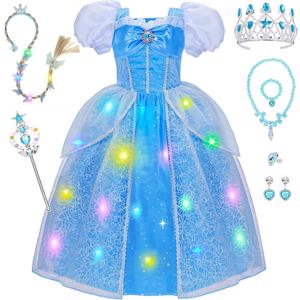 Meland Princess Dress Up for Girls, Light up Halloween Costume for Toddler Girls 3-10 Year Old