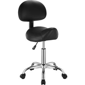 VEVOR Saddle Stool with Back Support and Wheels, 450 LBS Weight Capacity Ergonomic Rolling Stool, Height Adjustable Thickened PU Leather Swivel Saddle Chair for Salon, Spa, Massage, Tattoo, Black, 21.3"D x 21.3"W x 33.1"H