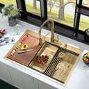 Gold Kitchen Sink Drop-In Anomla 27x22 Drop In Kitchen Sink Top Mount Workstation Sinks 16 Gauge Brushed Gold Stainless Steel Single Bowl Deep Sinks with Cutting Board