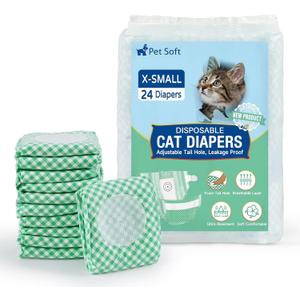 Pet Soft Disposable Cat Diapers for Female & Male Cats, Puppy Doggie Diapers for Female Dogs with Adjustable Foam Tail Hole, X-Small (24Pcs, Green)