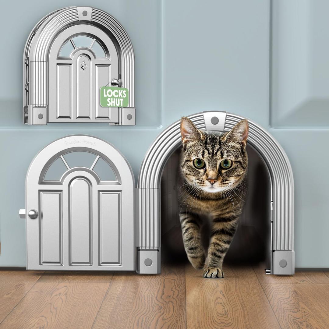 Purrfect Portal Meow Manor Cat Door Interior Door - No-Flap, Fits Cats Up to 20 lbs, Easy DIY Setup, No Training Needed (Paper White)