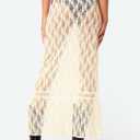 Cicy Bell Womens Sheer Lace Maxi Skirt Summer Beach Cover-ups Casual Streetwear Long Y2K Skirts Beige