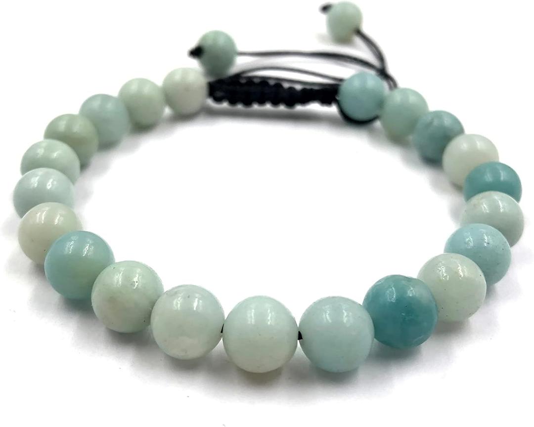 AAA BLUE AMAZONITE Natural Healing Power Gemstone Crystal Beads Unisex Adjustable Macrame Bracelets 8mm