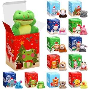 Motionchic 48 Sets Mini Christmas Stuffed Animal Bulk with Gift Boxes 2.76 Inches Xmas Small Plush Keychain Decorations Elk Snowman Boxes for Party Favors Bag Filler Prizes Exchange Gift, 12 Styles