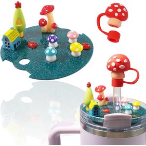 5 x Stanley Cup Lid Accessories With Silicone Straw Cap - Charms & Mushroom Decorations for Special Gifts